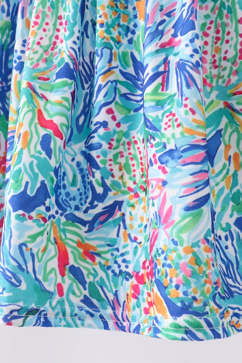 Blue floral print ruffle bloomer set - Abbies Place