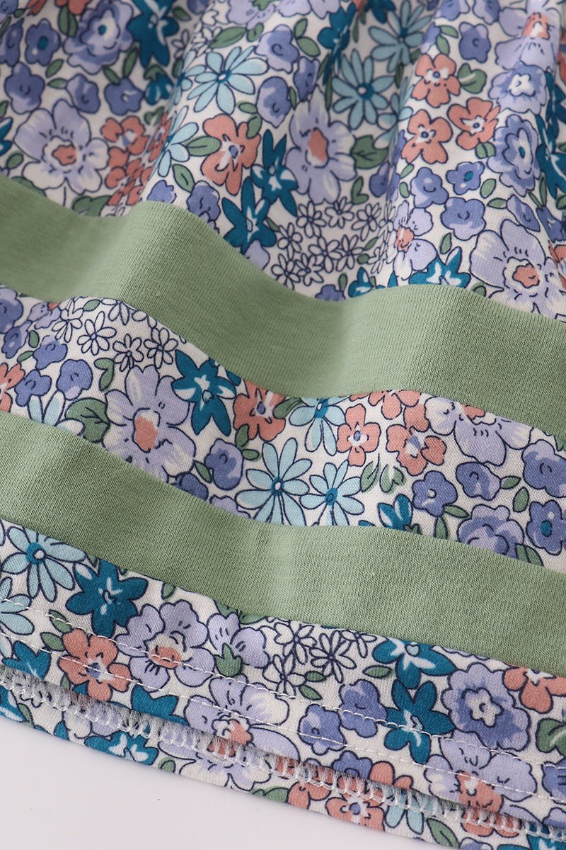 Blue floral pumpkin embroidery ruffle bloomer set - Abbies Place