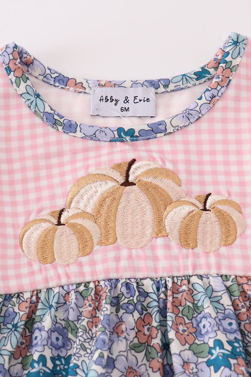 Blue floral pumpkin embroidery ruffle bloomer set - Abbies Place