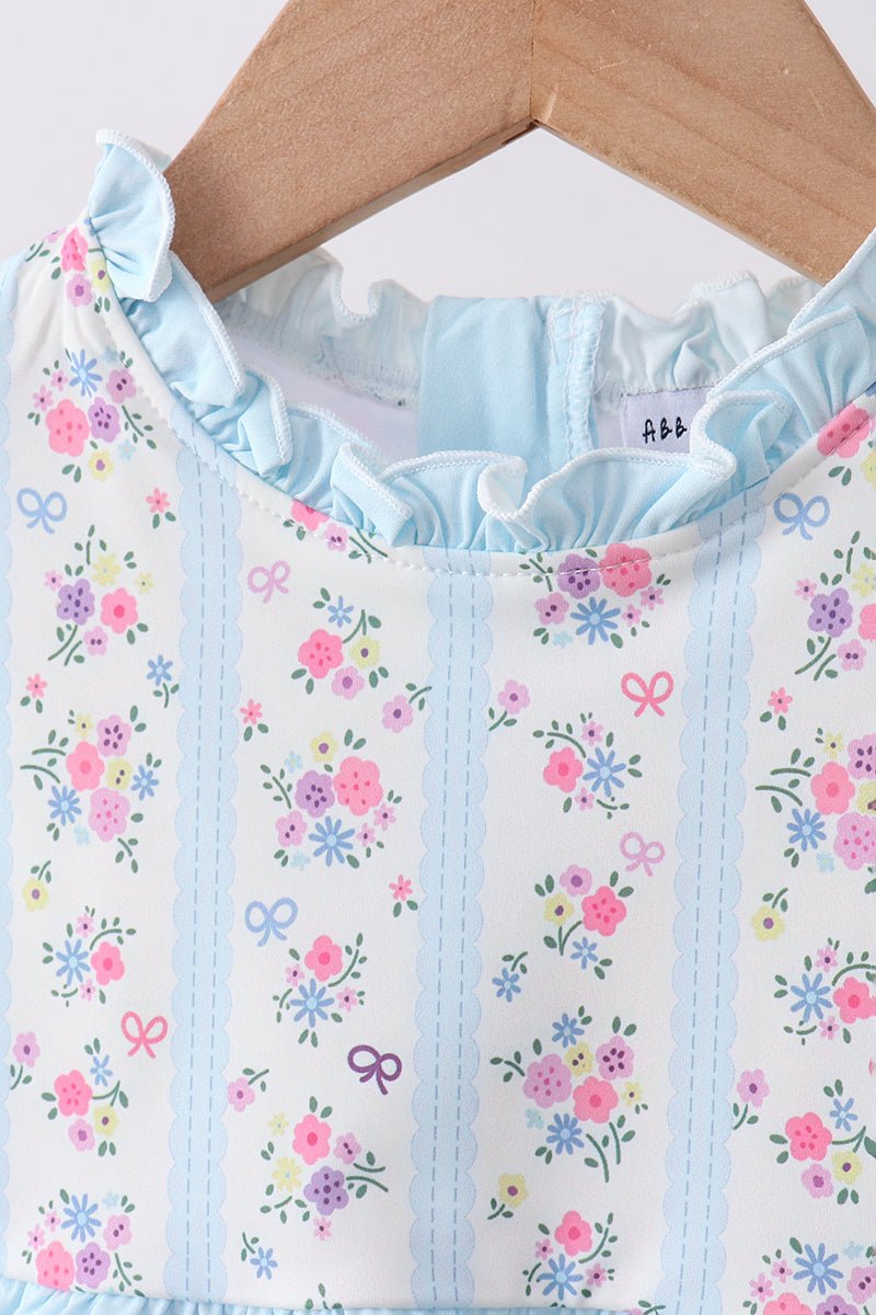 Blue floral ruffle 2pc swimsuit - Abbies Place