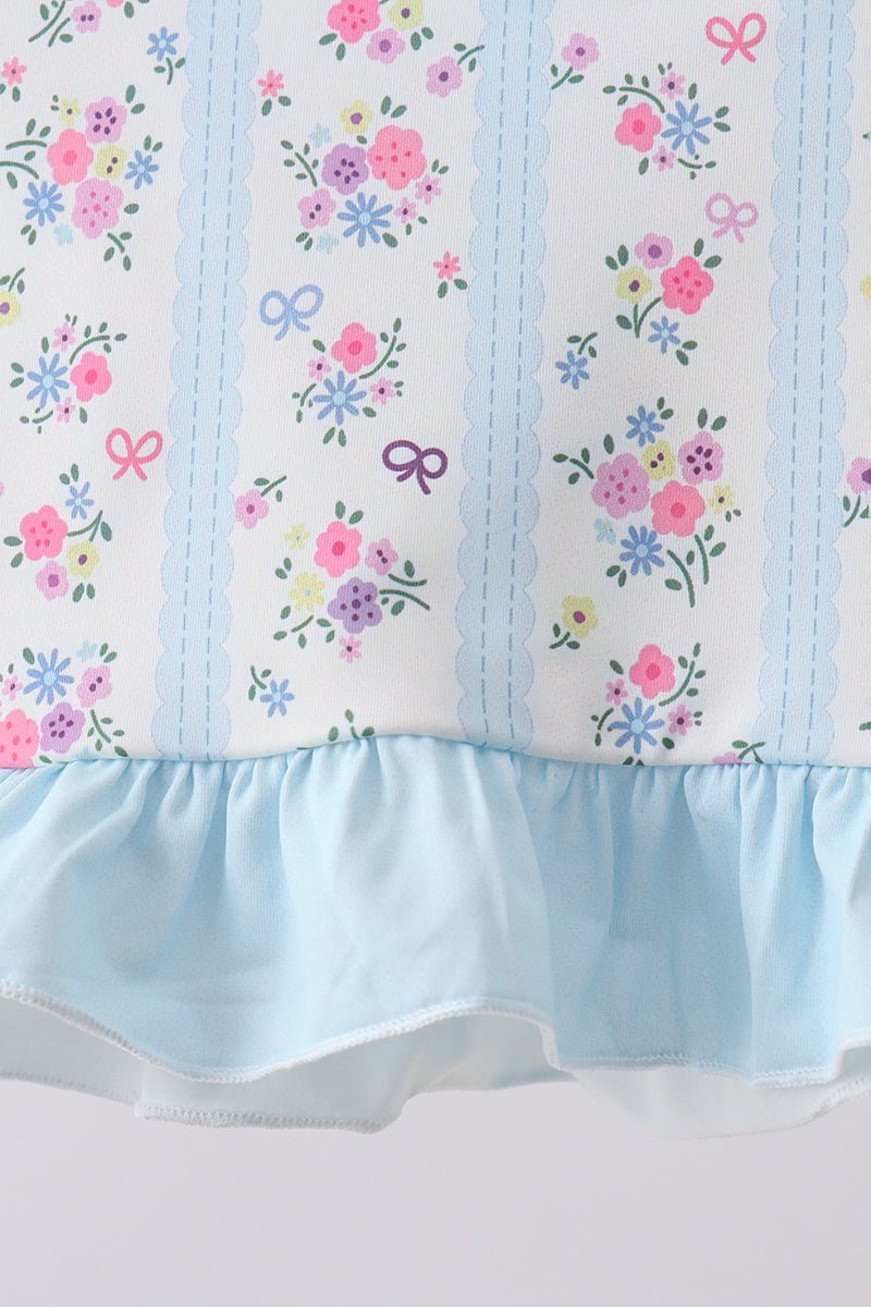 Blue floral ruffle 2pc swimsuit - Abbies Place