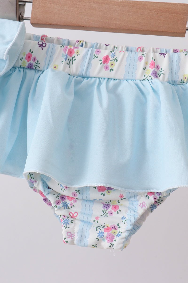 Blue floral ruffle 2pc swimsuit - Abbies Place