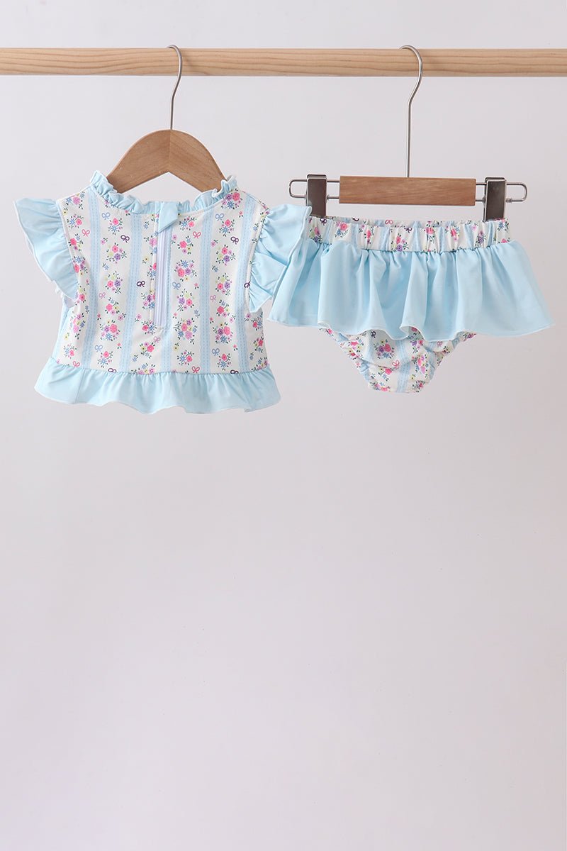 Blue floral ruffle 2pc swimsuit - Abbies Place
