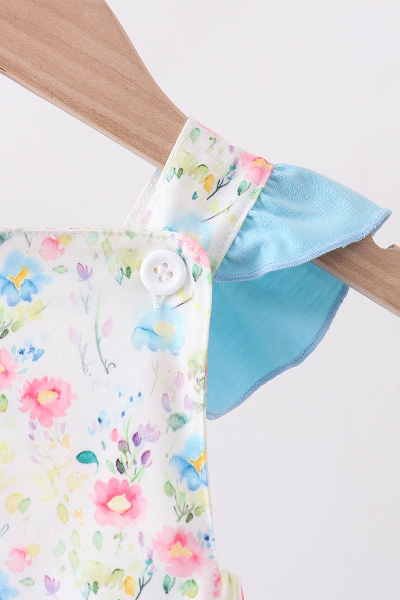 Blue Floral Ruffle Bubble - Abbies Place