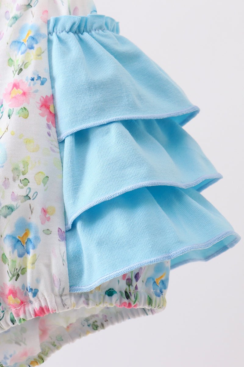 Blue Floral Ruffle Bubble - Abbies Place