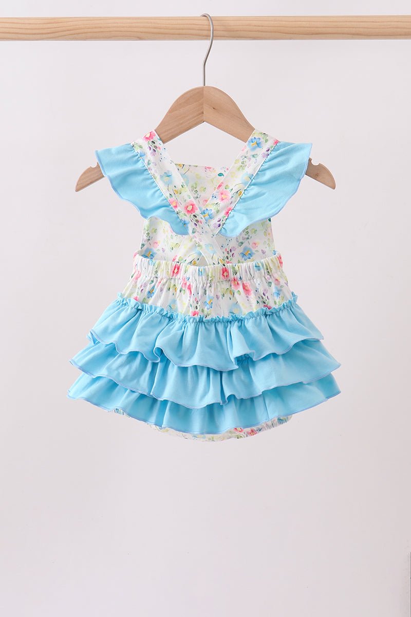 Blue Floral Ruffle Bubble - Abbies Place