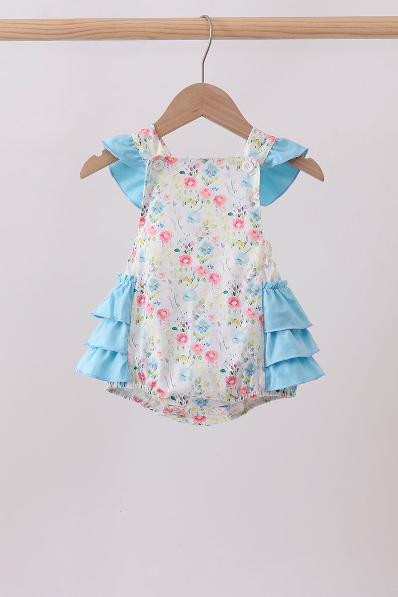 Blue Floral Ruffle Bubble - Abbies Place