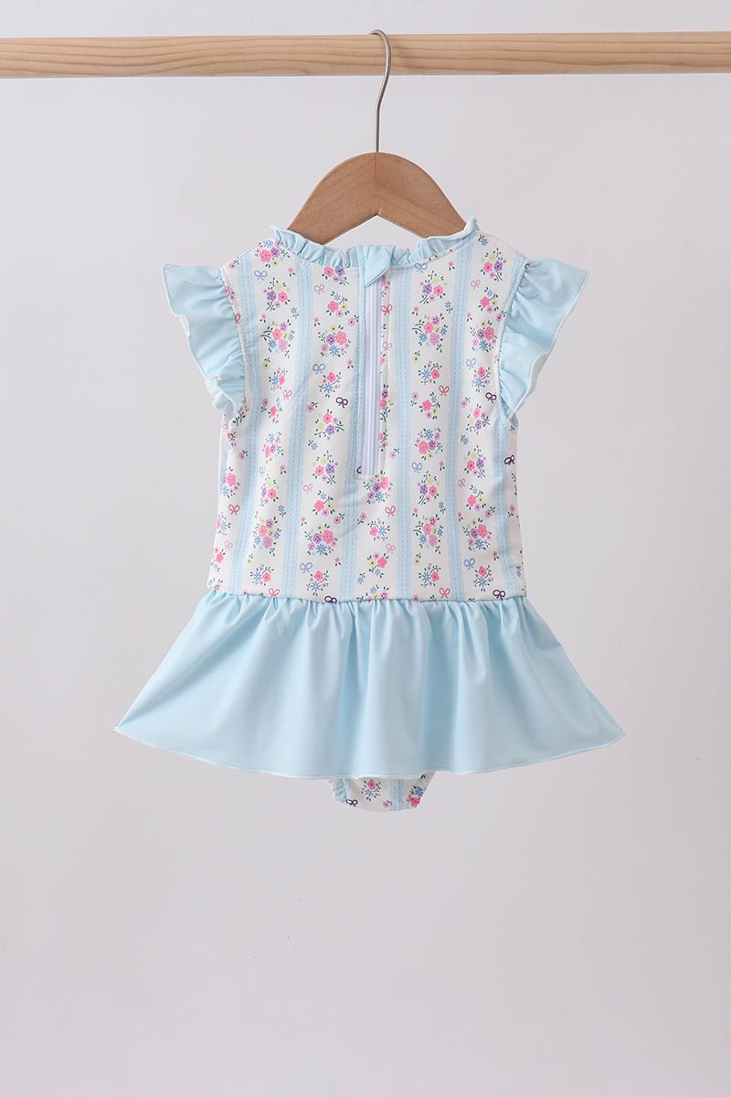 Blue floral ruffle one-piece swimsuit - Abbies Place