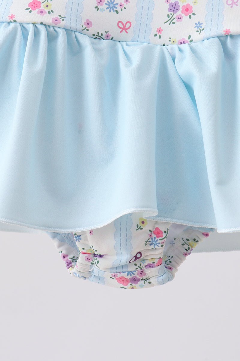 Blue floral ruffle one-piece swimsuit - Abbies Place