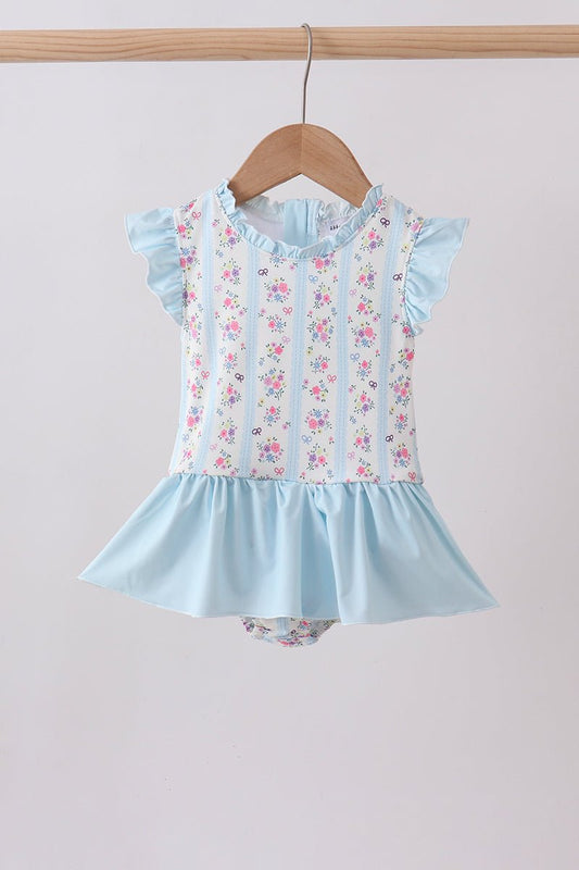 Blue floral ruffle one-piece swimsuit - Abbies Place