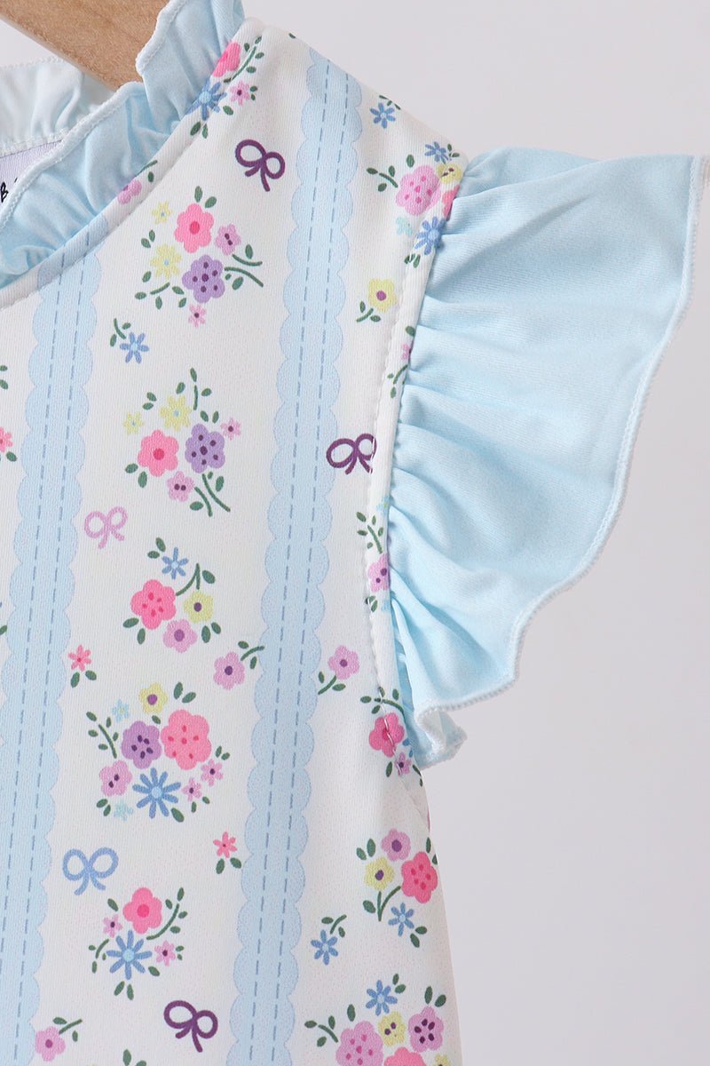 Blue floral ruffle one-piece swimsuit - Abbies Place