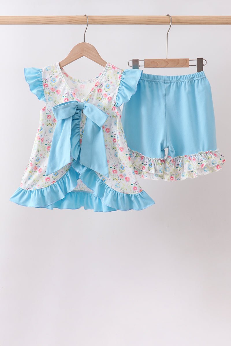 Blue Floral Ruffle Set - Abbies Place