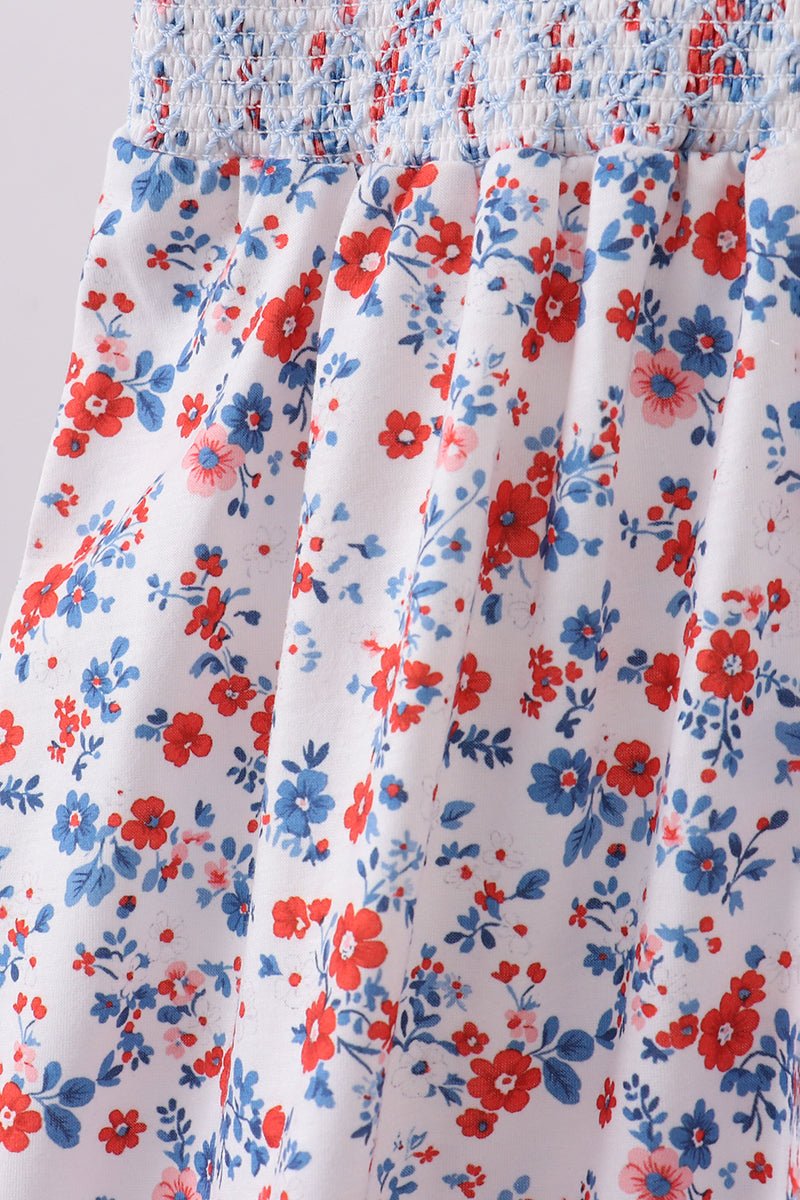 Blue floral smocked dress - Abbies Place