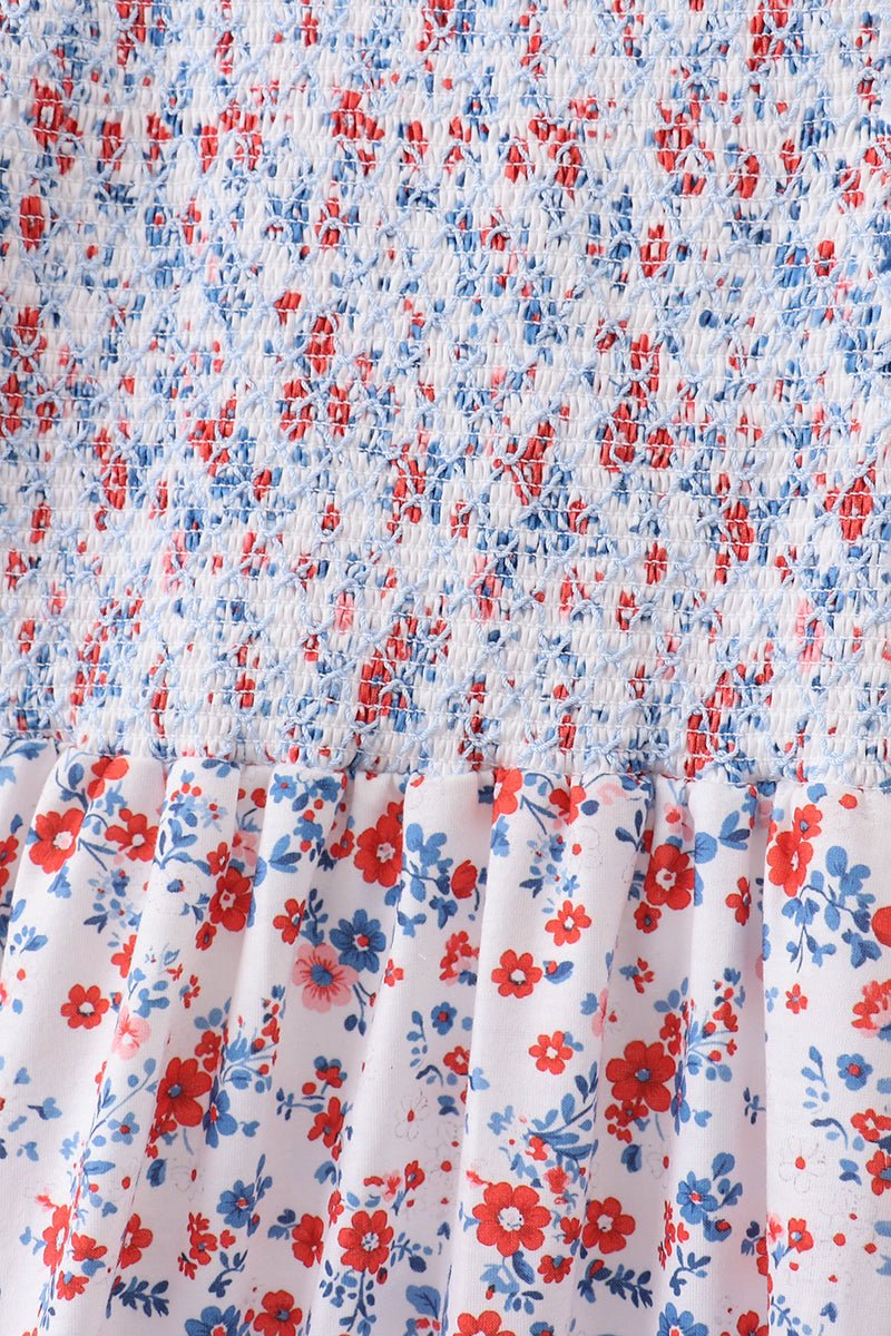 Blue floral smocked dress - Abbies Place