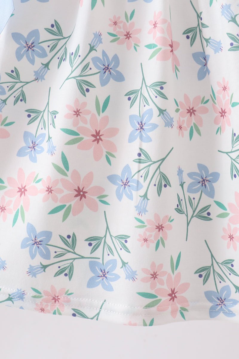 Blue Floral Smocked Dress - Abbies Place