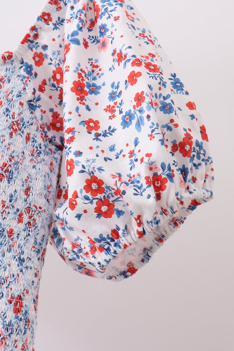 Blue floral smocked dress - Abbies Place