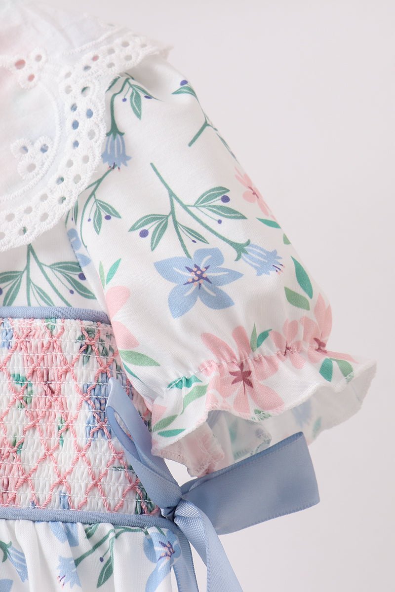 Blue Floral Smocked Dress - Abbies Place
