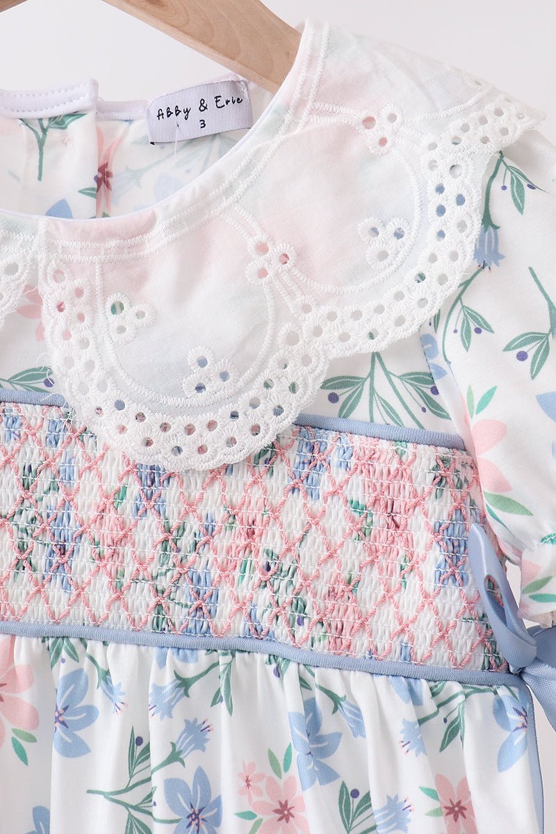 Blue Floral Smocked Dress - Abbies Place