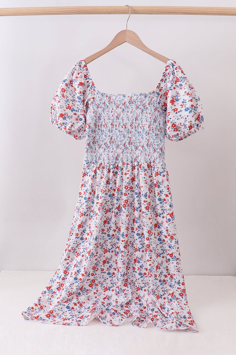 Blue floral smocked dress - Abbies Place