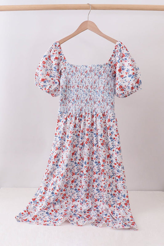 Blue floral smocked dress - Abbies Place