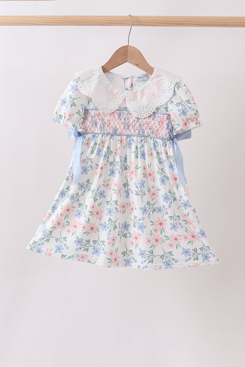 Blue Floral Smocked Dress - Abbies Place