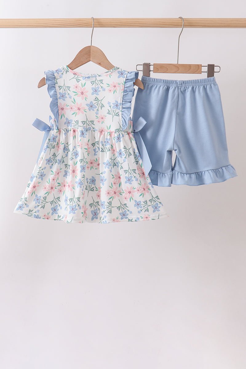 Blue Floral Smocked Ruffle Set - Abbies Place