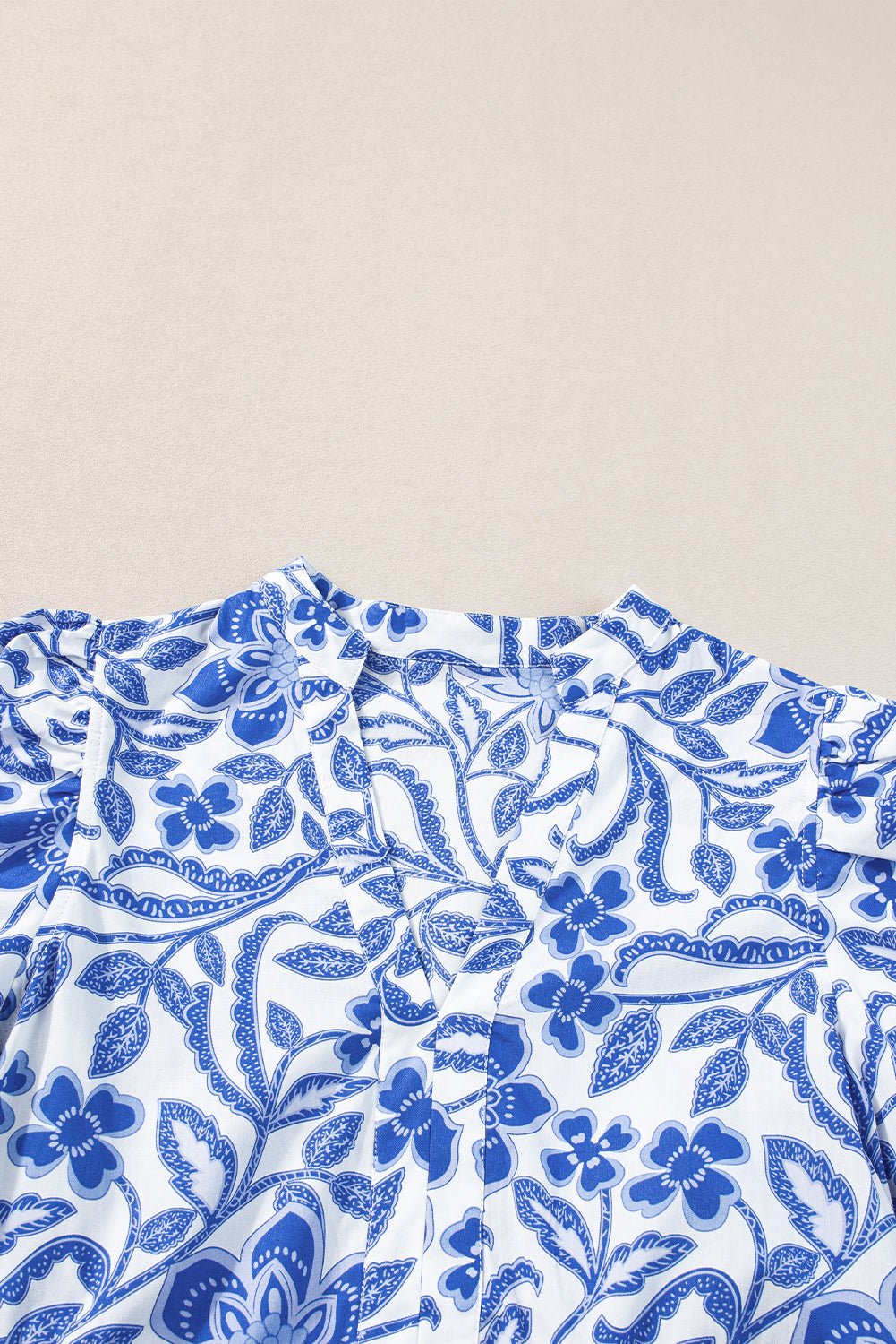 Blue Flower Print Puff Sleeve Tiered Dress - Abbies Place