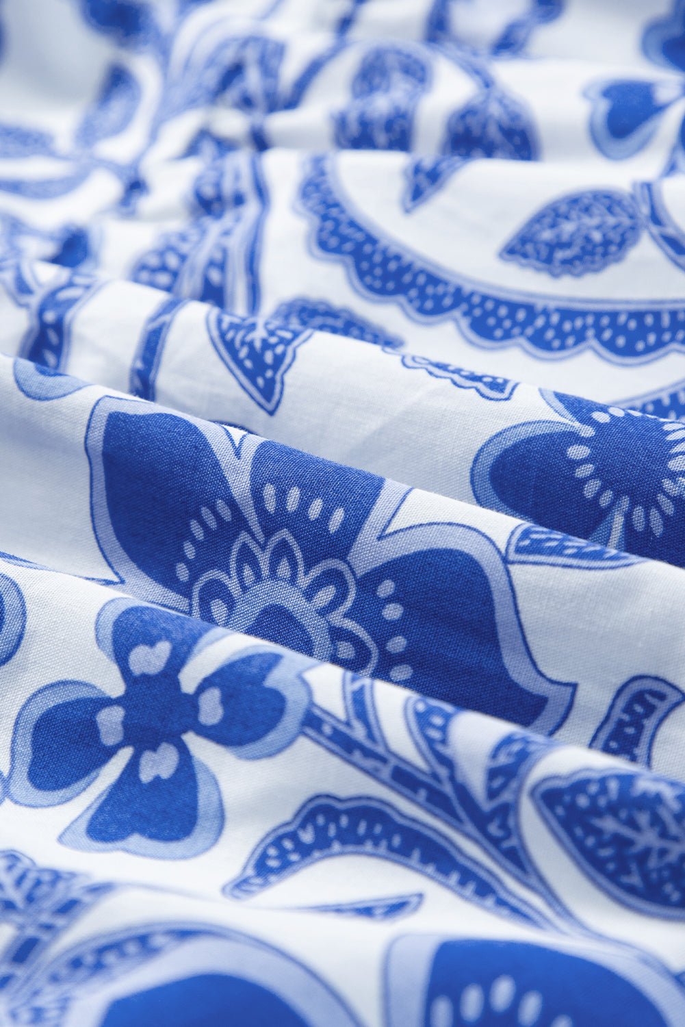 Blue Flower Print Puff Sleeve Tiered Dress - Abbies Place