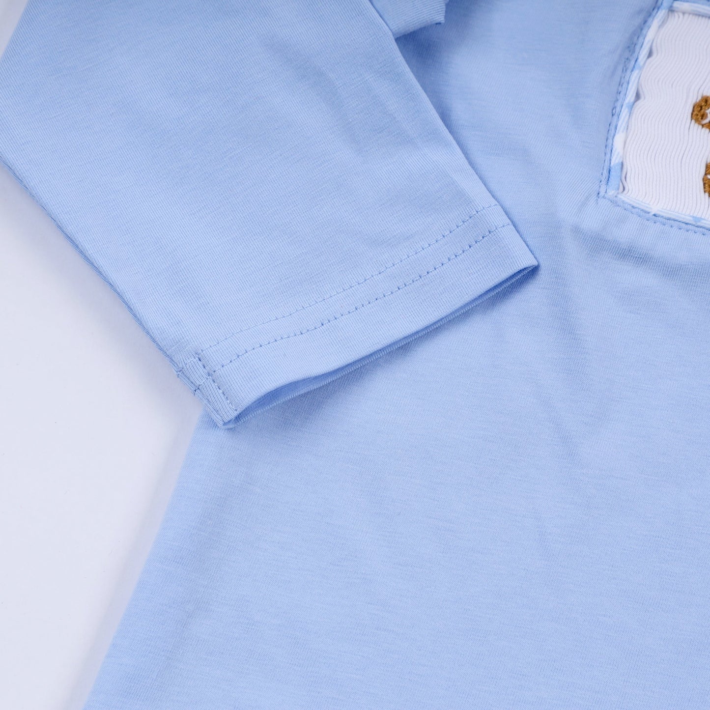 Blue gingerbread hand smocked gingham pants set - Abbies Place