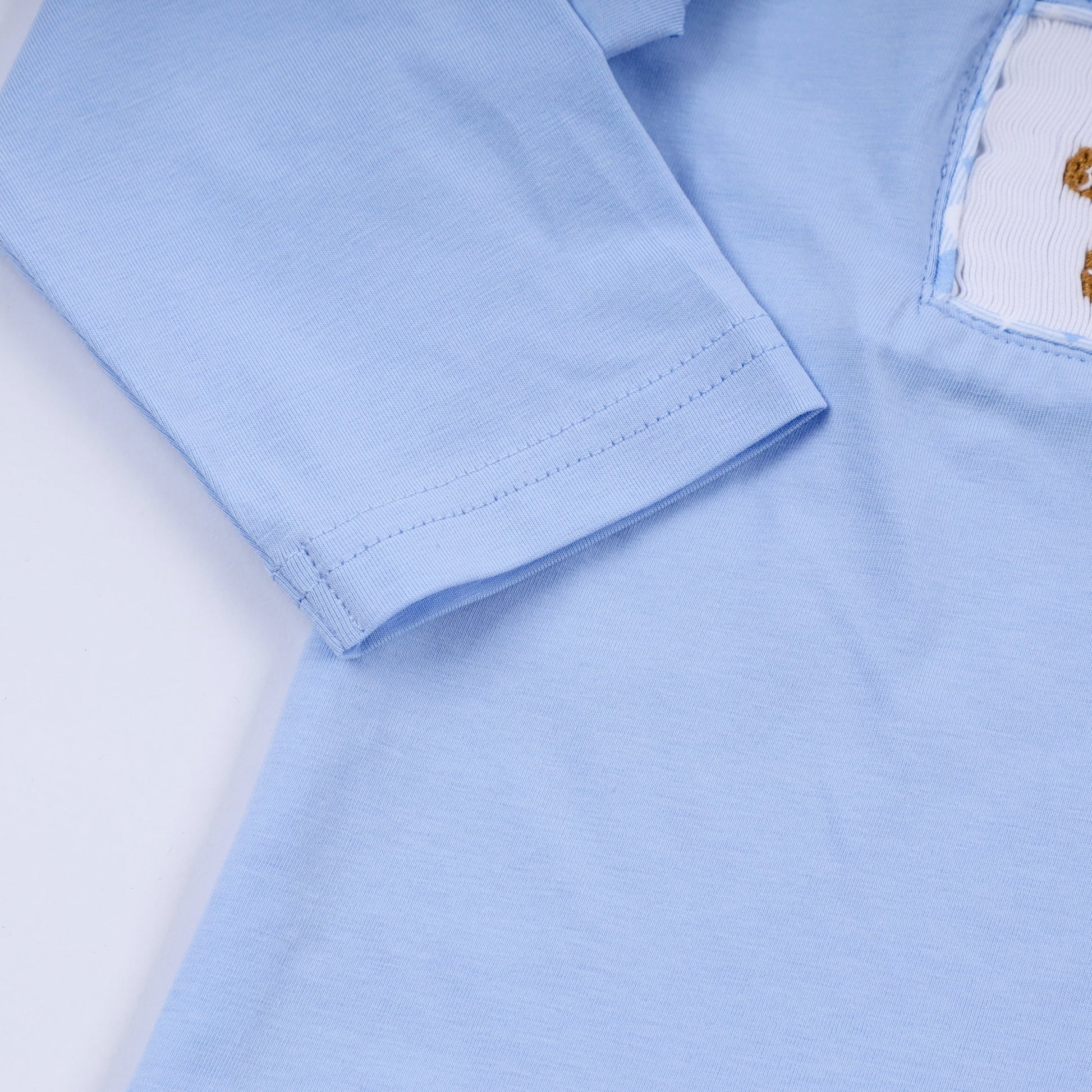 Blue gingerbread hand smocked gingham pants set - Abbies Place