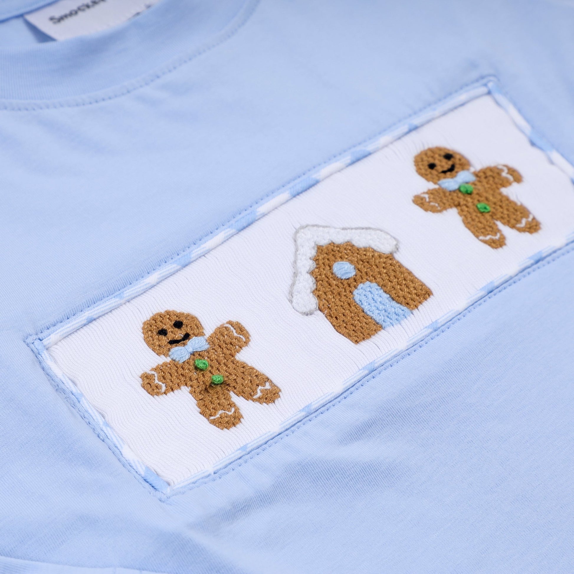 Blue gingerbread hand smocked gingham pants set - Abbies Place