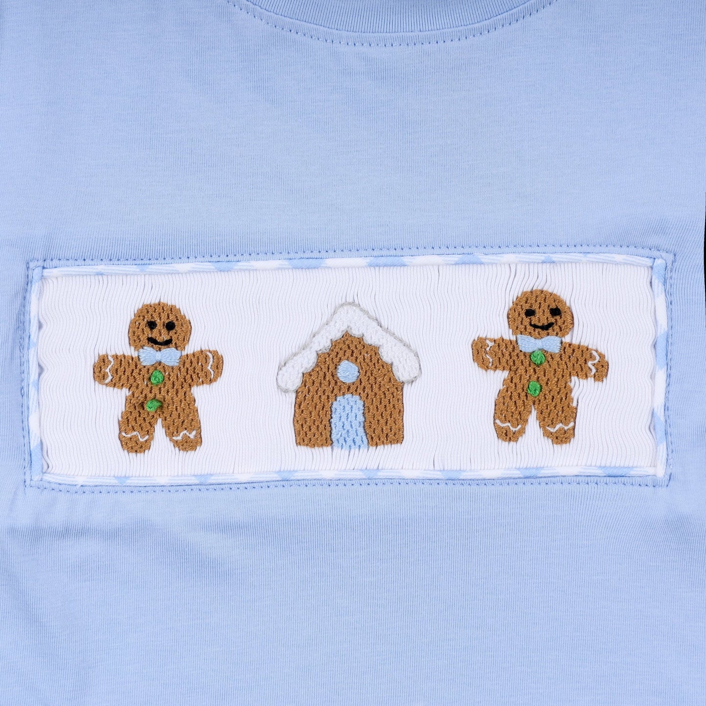 Blue gingerbread hand smocked gingham pants set - Abbies Place