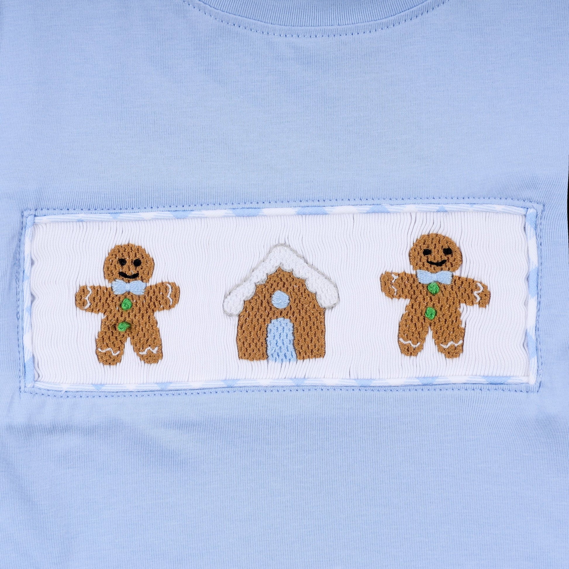Blue gingerbread hand smocked gingham pants set - Abbies Place