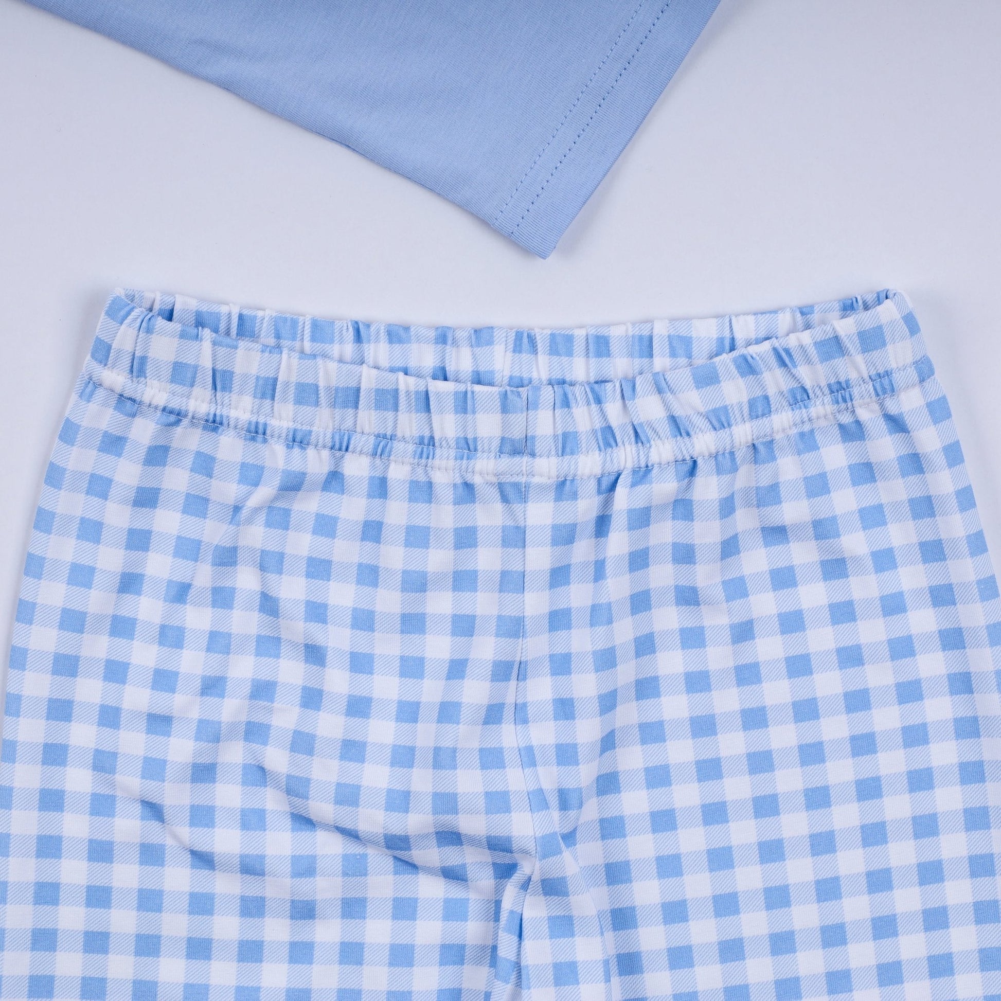 Blue gingerbread hand smocked gingham pants set - Abbies Place