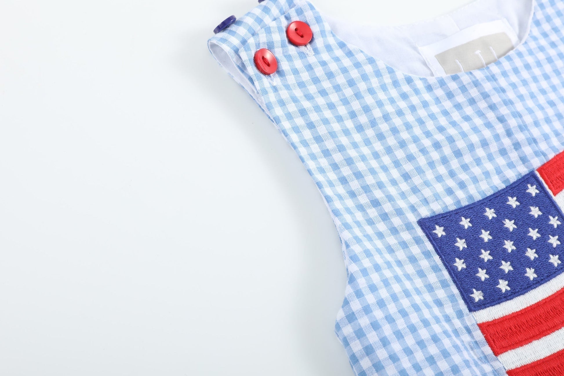 Blue Gingham American Flag Pocket Shortalls - Abbies Place