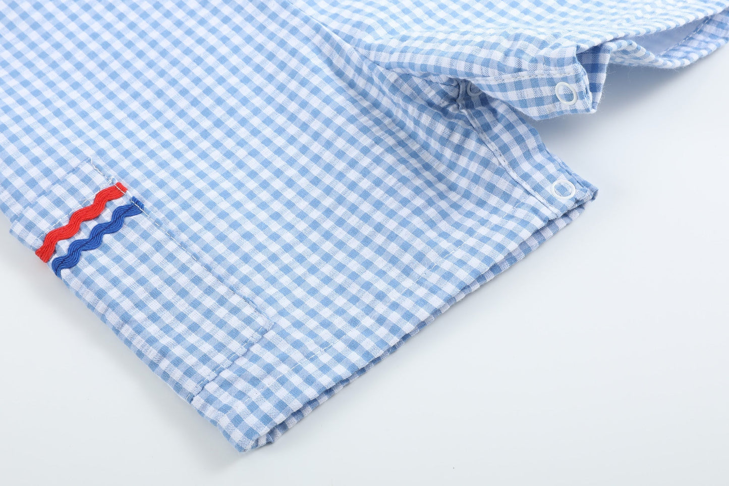 Blue Gingham American Flag Pocket Shortalls - Abbies Place