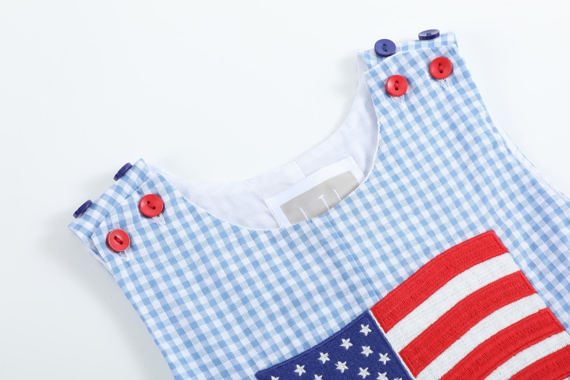 Blue Gingham American Flag Pocket Shortalls - Abbies Place