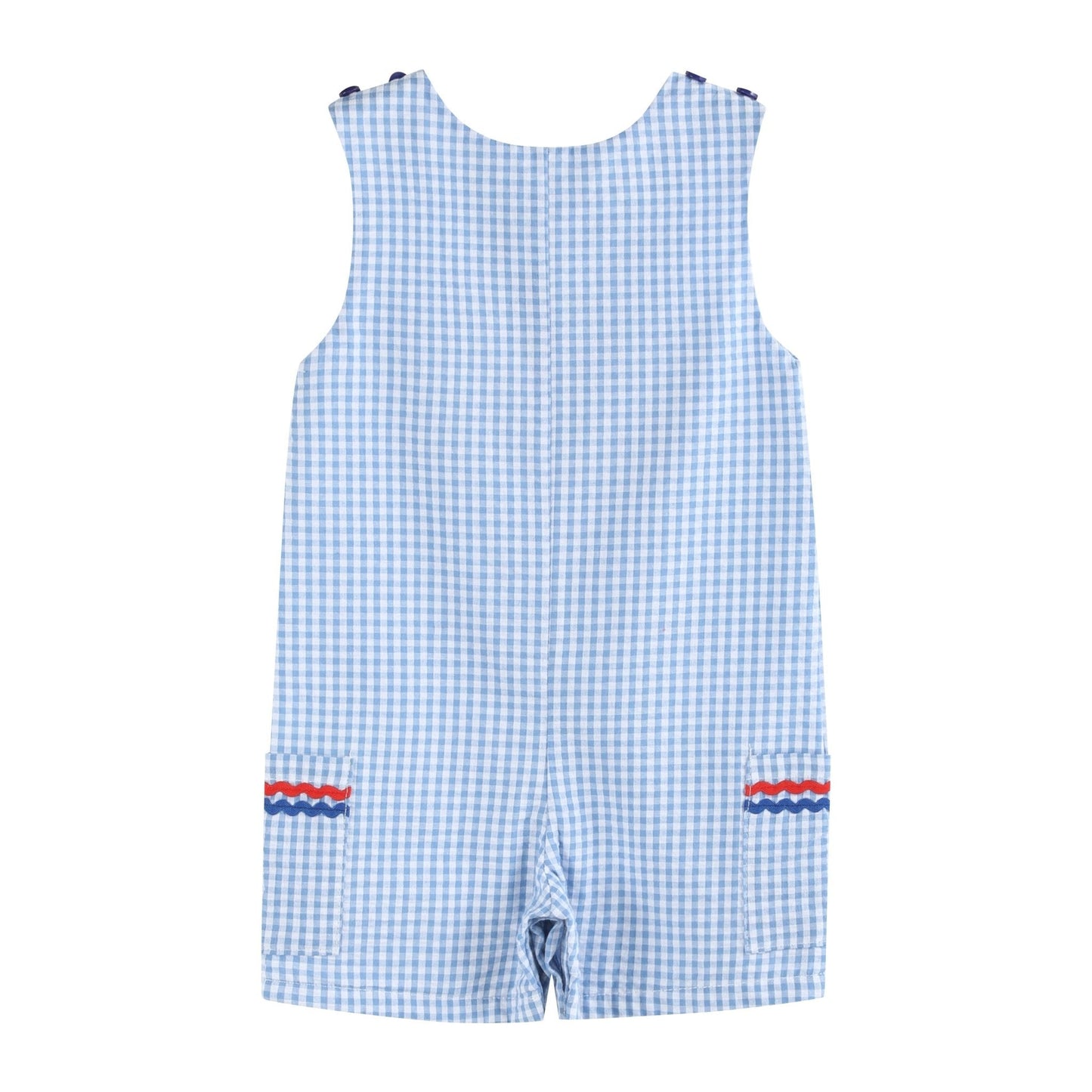 Blue Gingham American Flag Pocket Shortalls - Abbies Place