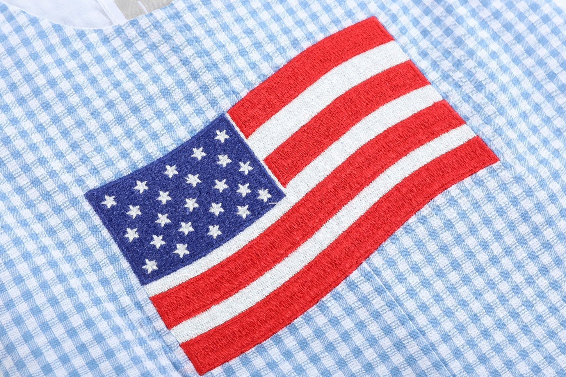 Blue Gingham American Flag Pocket Shortalls - Abbies Place