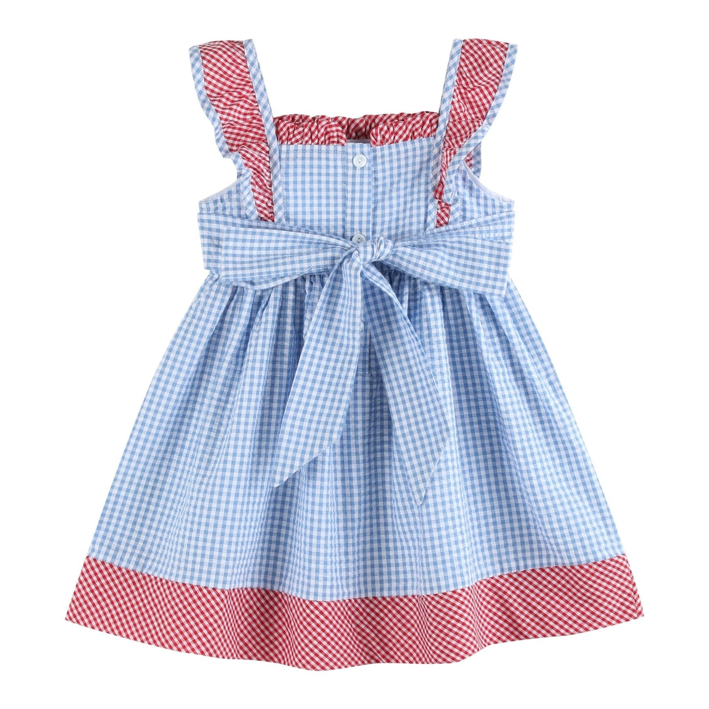 Blue Gingham American Flag Ruffle Dress - Abbies Place