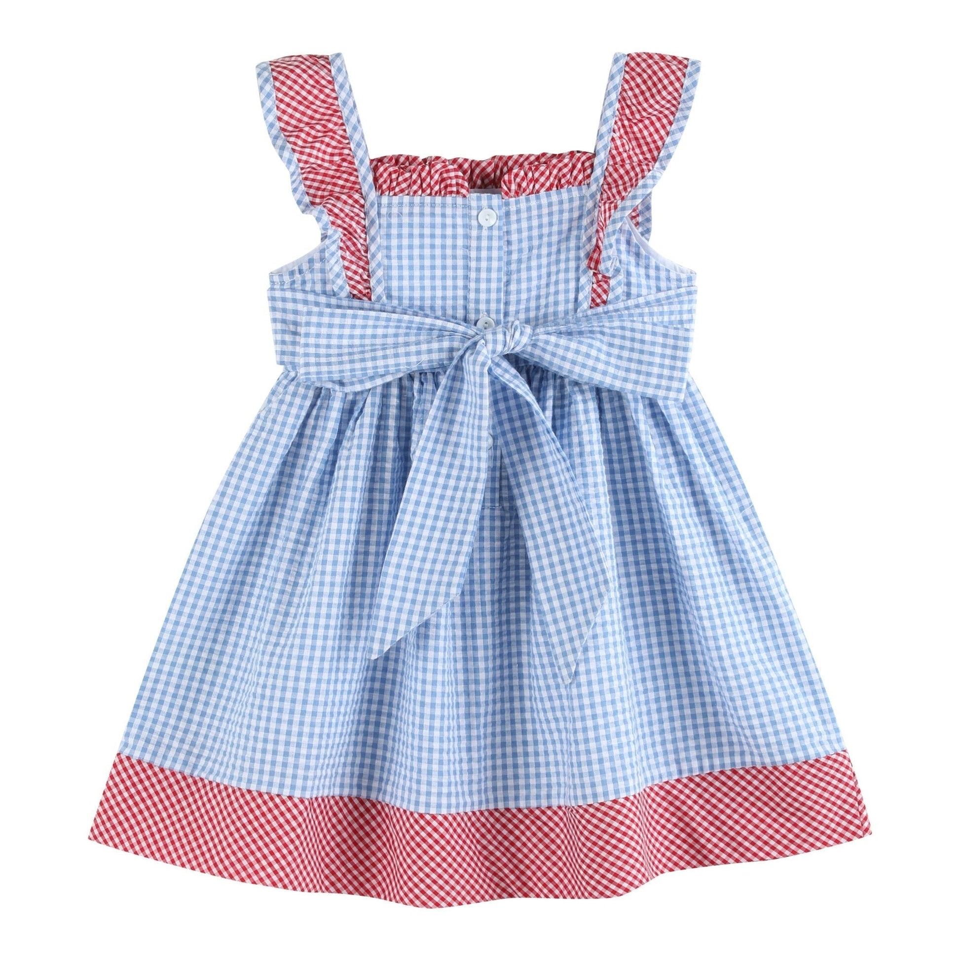 Blue Gingham American Flag Ruffle Dress - Abbies Place