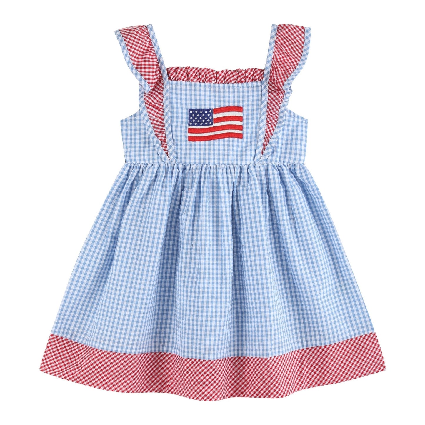 Blue Gingham American Flag Ruffle Dress - Abbies Place