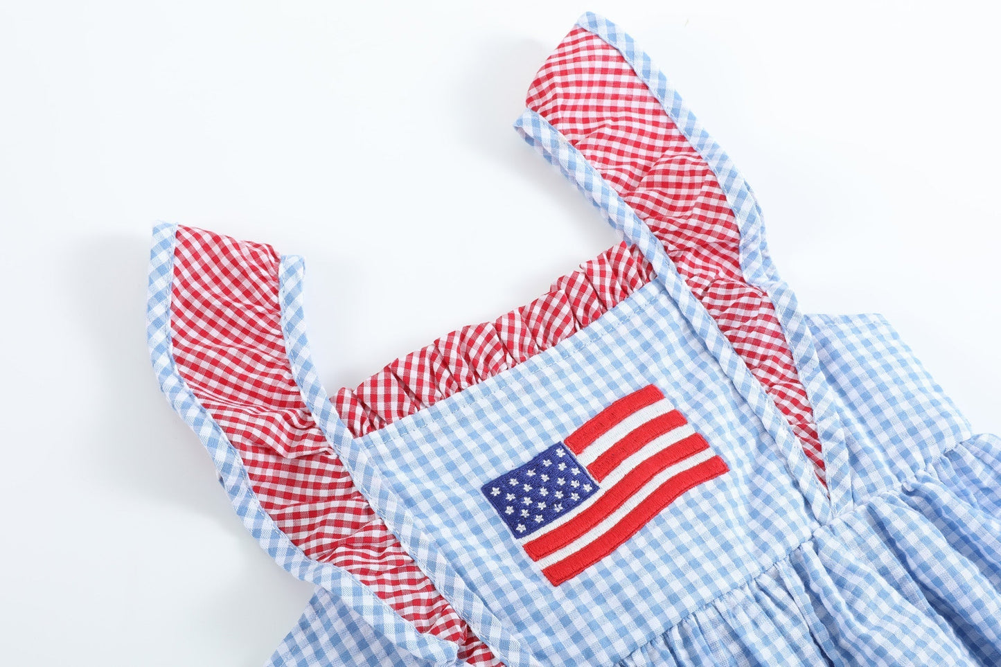 Blue Gingham American Flag Ruffle Dress - Abbies Place