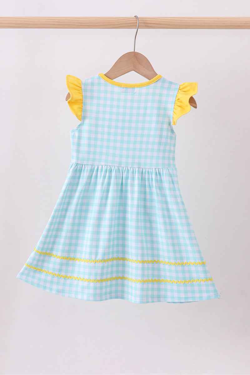 Blue gingham butterfly & bee pocket flutter dress - Abbies Place