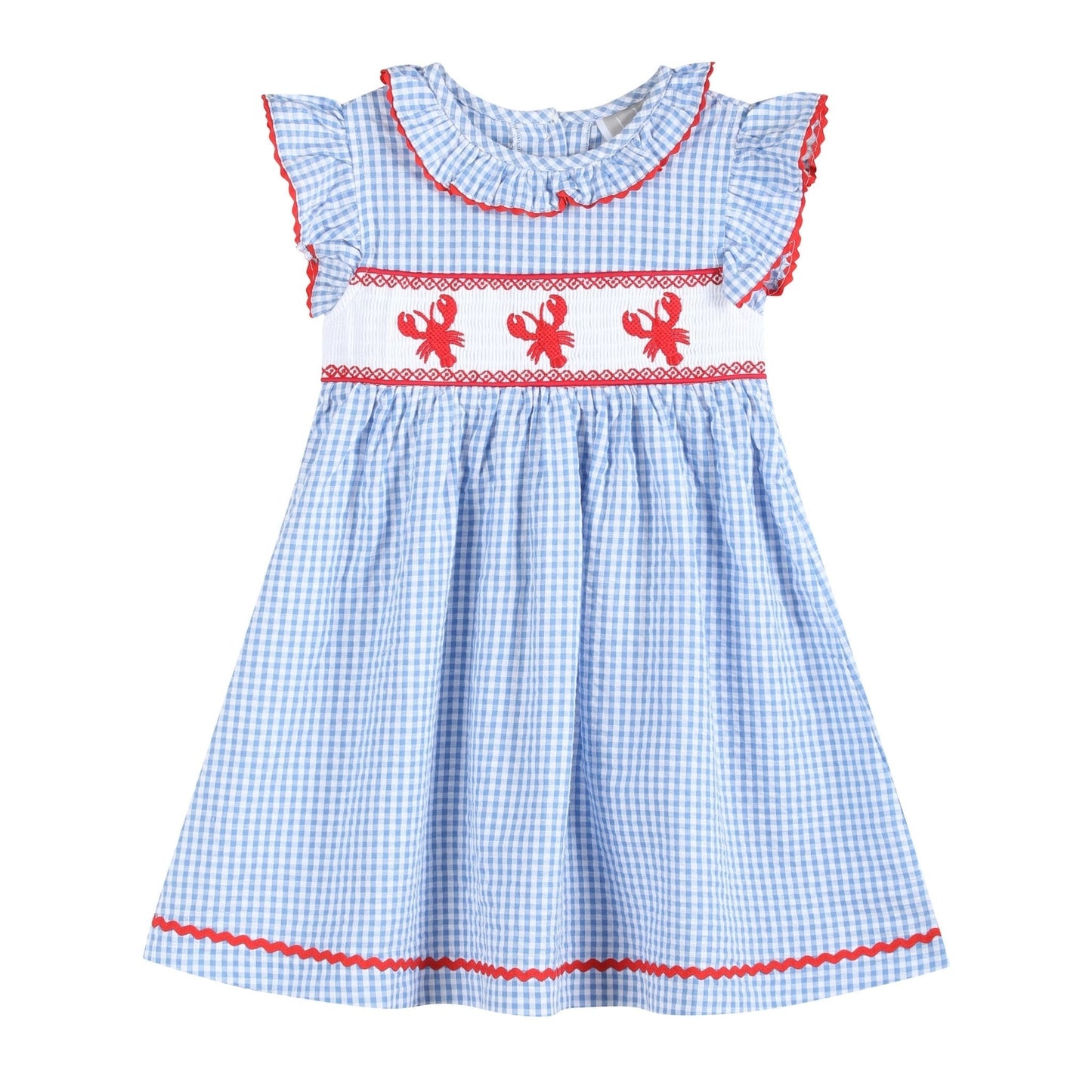 Blue Gingham Crawfish Smocked Dress - Abbies Place
