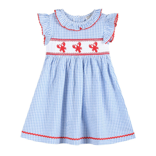 Blue Gingham Crawfish Smocked Dress - Abbies Place