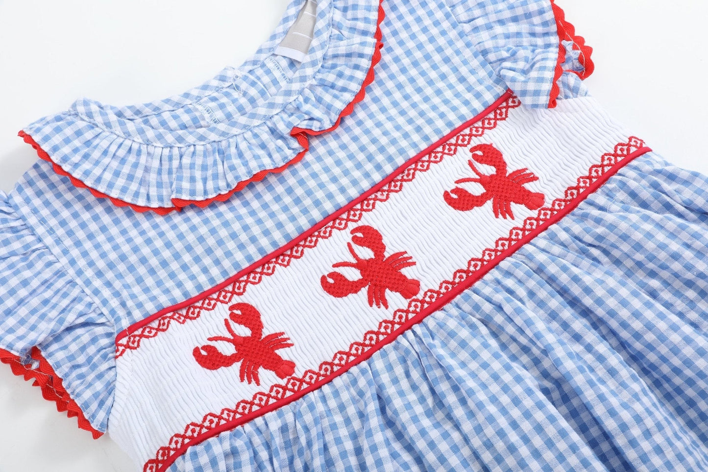 Blue Gingham Crawfish Smocked Dress - Abbies Place
