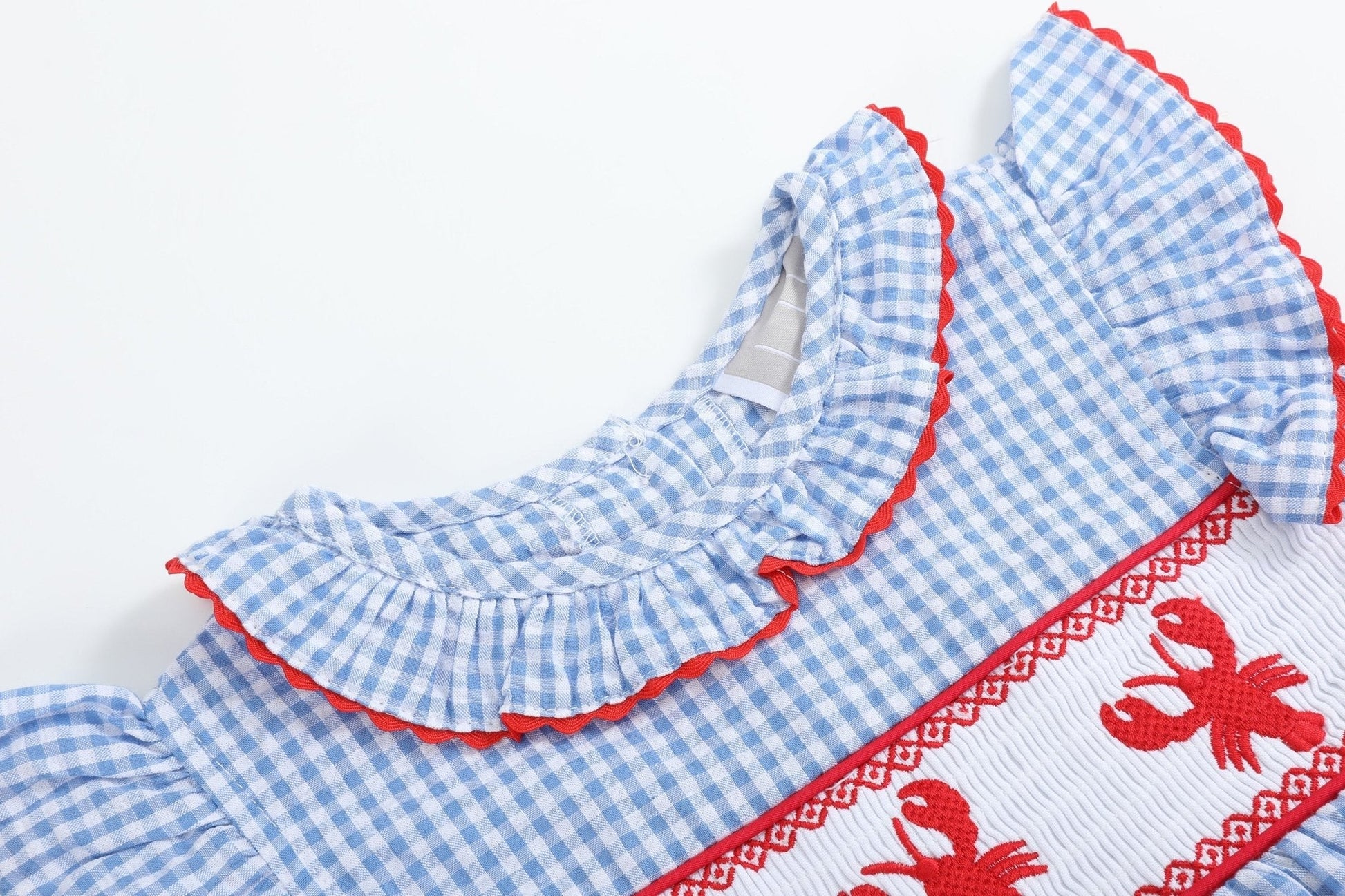 Blue Gingham Crawfish Smocked Dress - Abbies Place