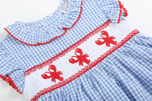 Load image into Gallery viewer, Blue Gingham Crawfish Smocked Dress
