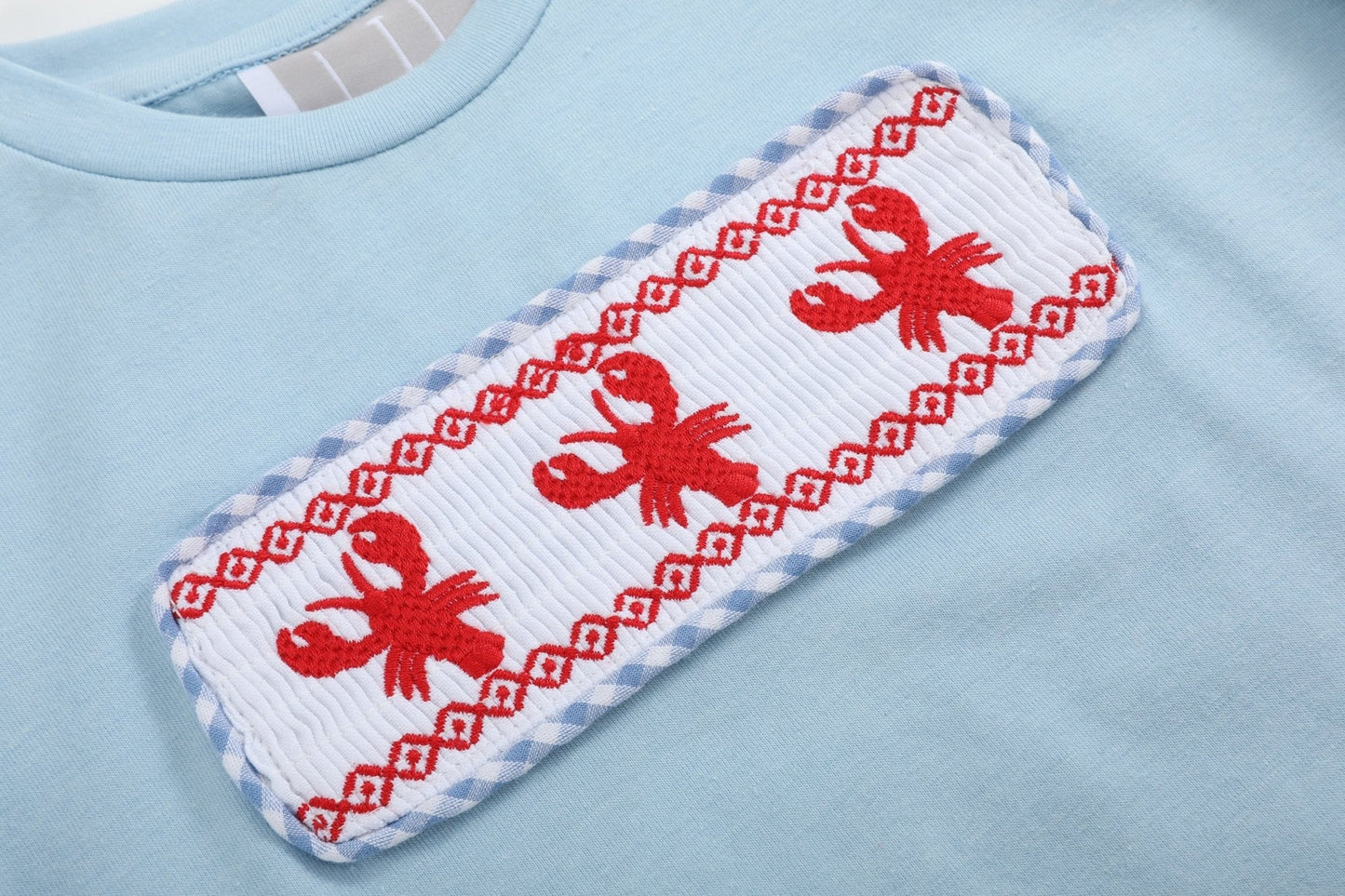 Blue Gingham Crawfish Smocked Shirt and Shorts Set - Abbies Place